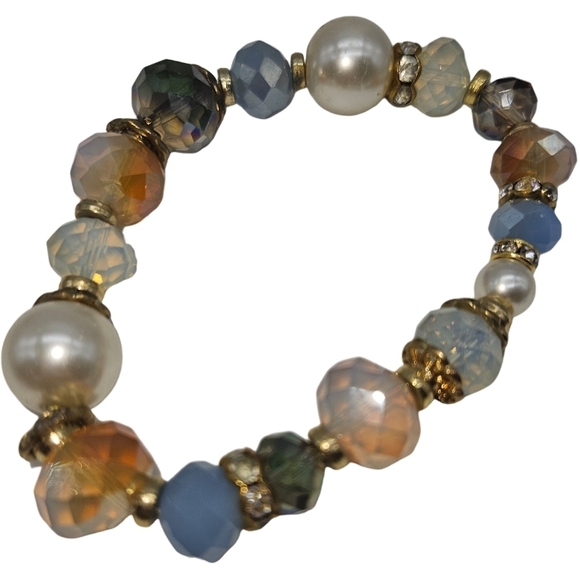 🩵Elegant Multicolor Art Glass Beaded Bracelet - Picture 1 of 5